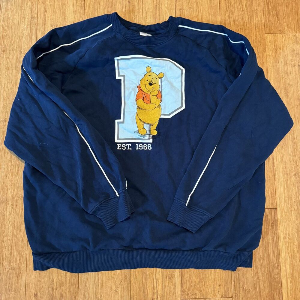 Disney Parks Navy Winnie the Pooh Y2K Style Crewneck Sweatshirt Size XXL